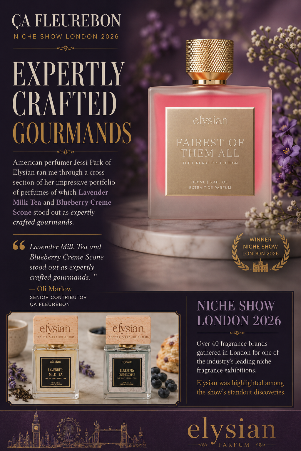 Ca Fleure Bon Article calls Elysians fragrances expertly crafted gourmands