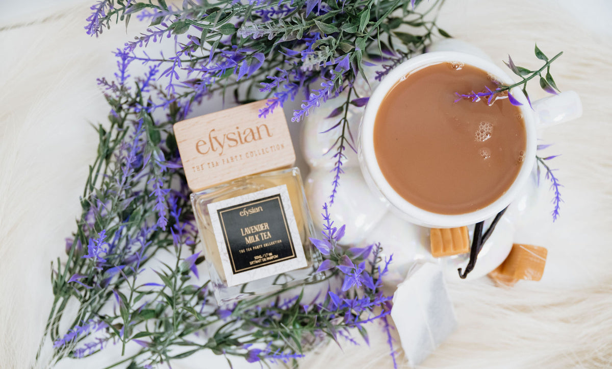 Lavender Milk Tea with lavender and a cup of tea