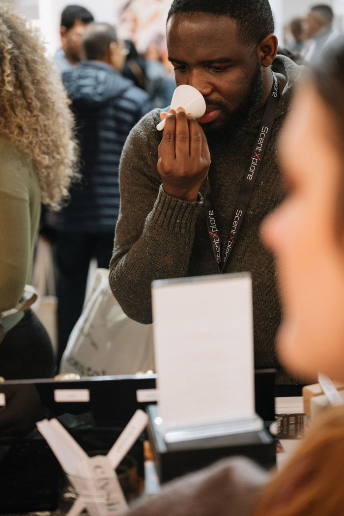 Smelling an Elysian sample at ScentXplore